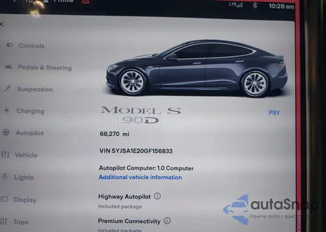 2016 Tesla Model S 60D/70D/75D/85D/90D из США, поврежденный, VIN 5YJSA1E20GF156833